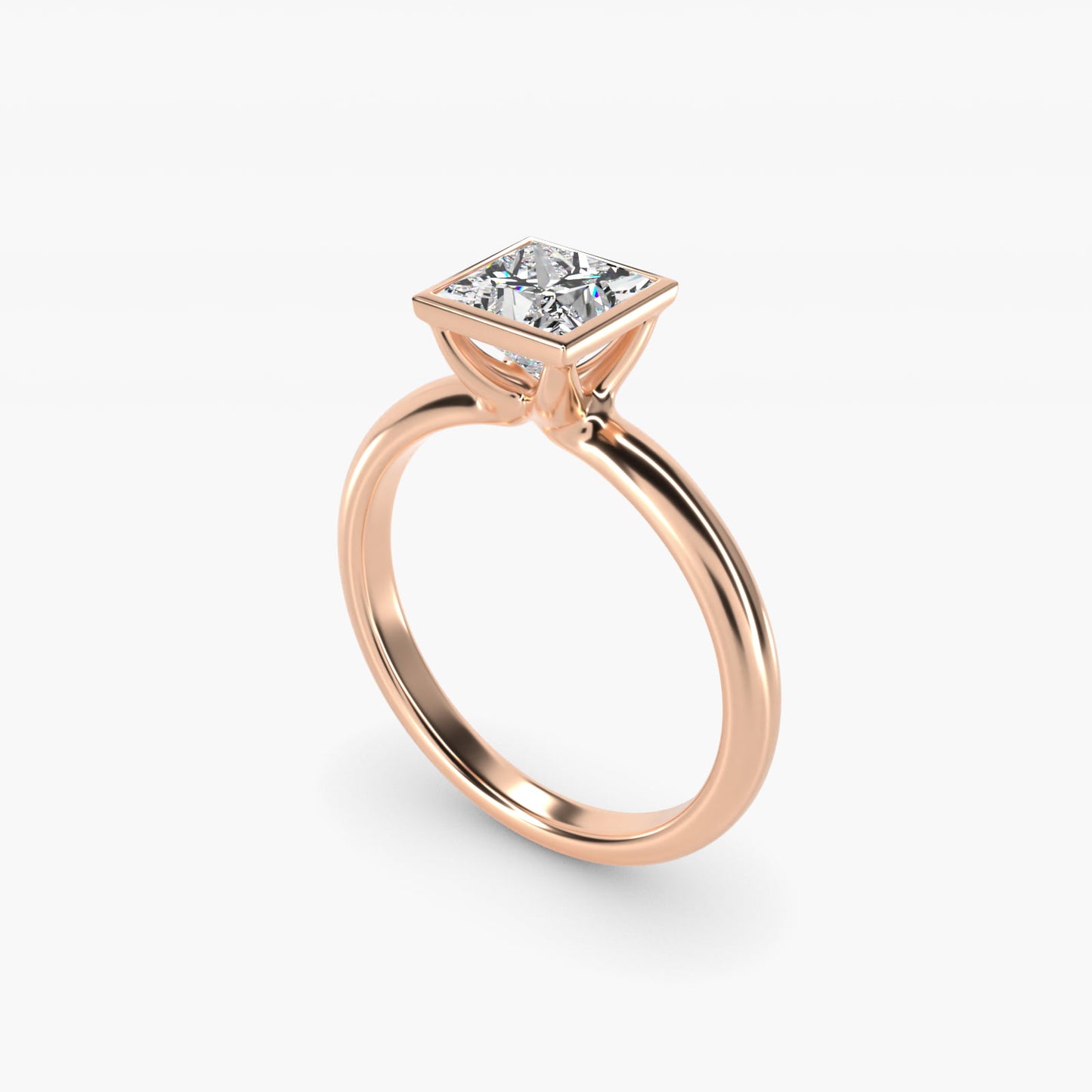 Bezel Solitaire Engagement Ring in 14K Rose Gold - Princess Center
