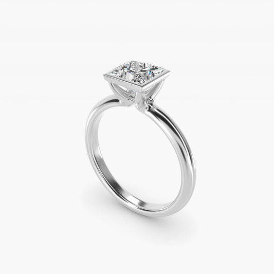 Bezel Solitaire Engagement Ring in 18k White Gold - Princess Center