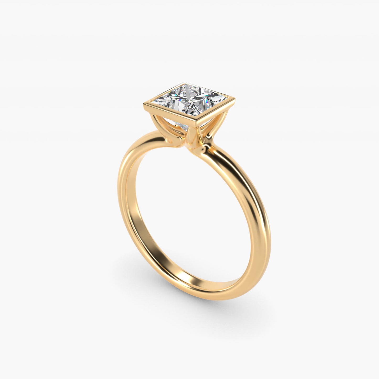 Bezel Solitaire Engagement Ring in 14K Yellow Gold - Princess Center