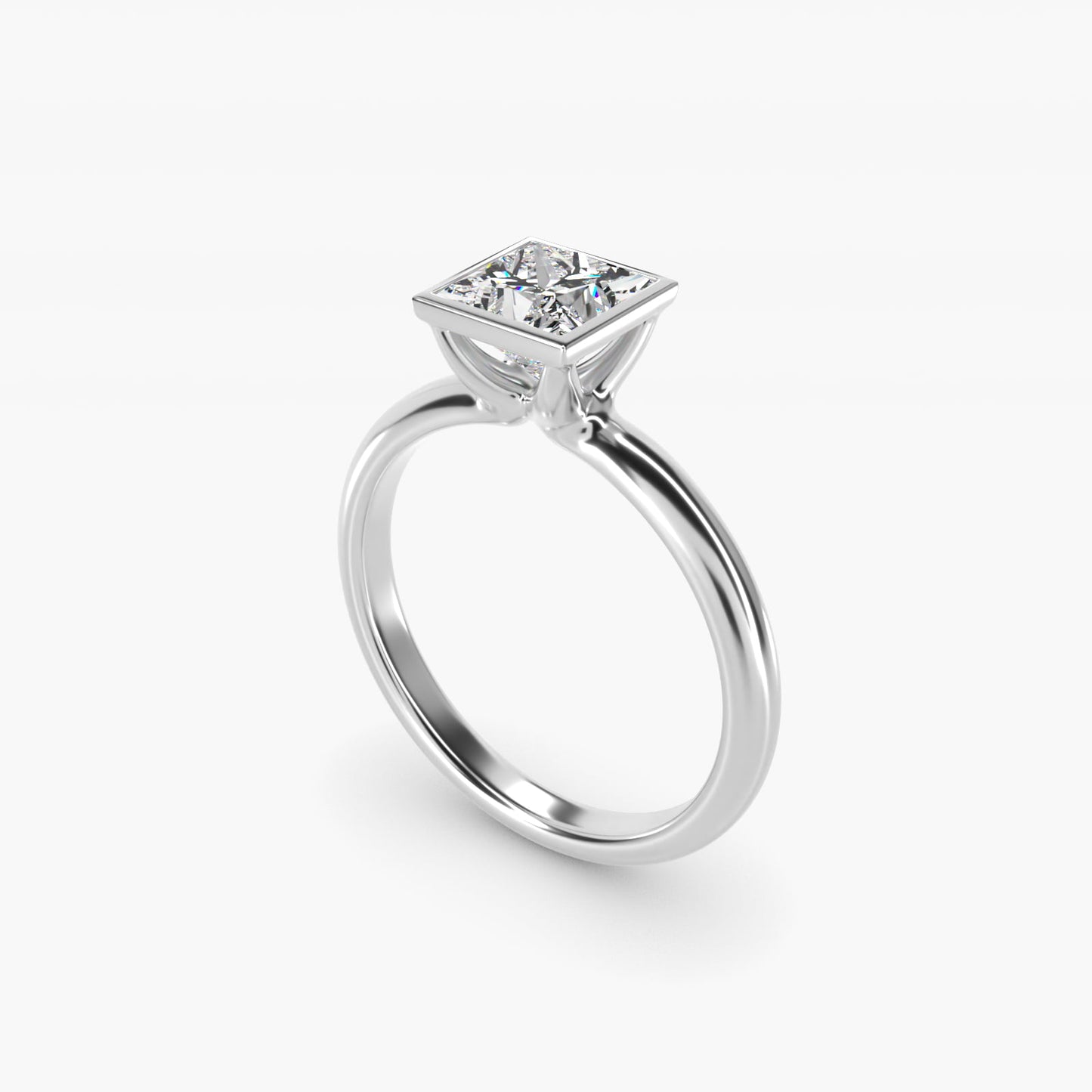 Bezel Solitaire Engagement Ring in Platinum - Princess Center