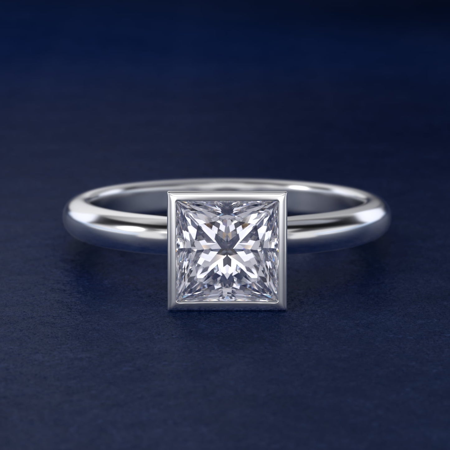 Bezel Solitaire Engagement Ring in Platinum - Princess Center