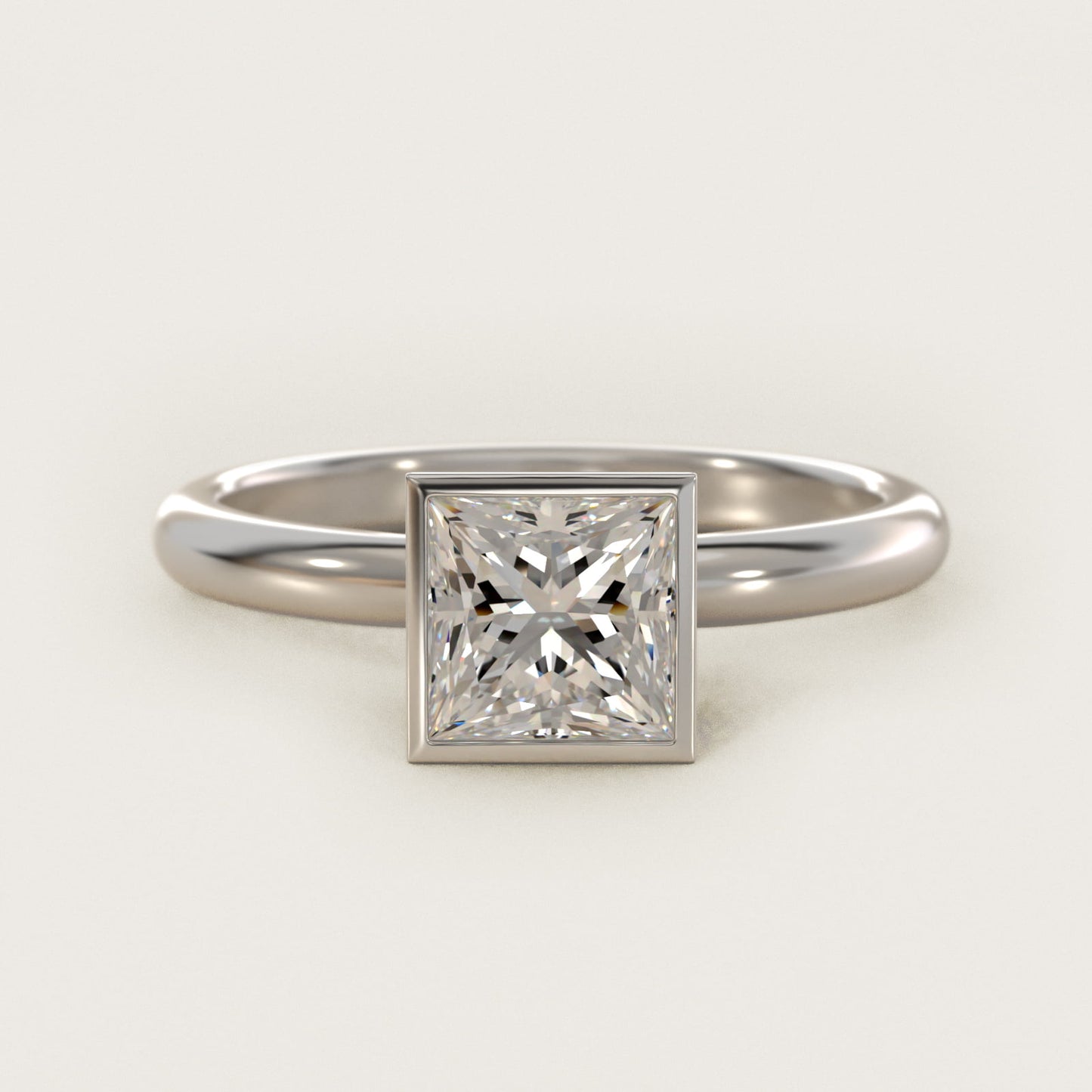 Bezel Solitaire Engagement Ring in Platinum - Princess Center