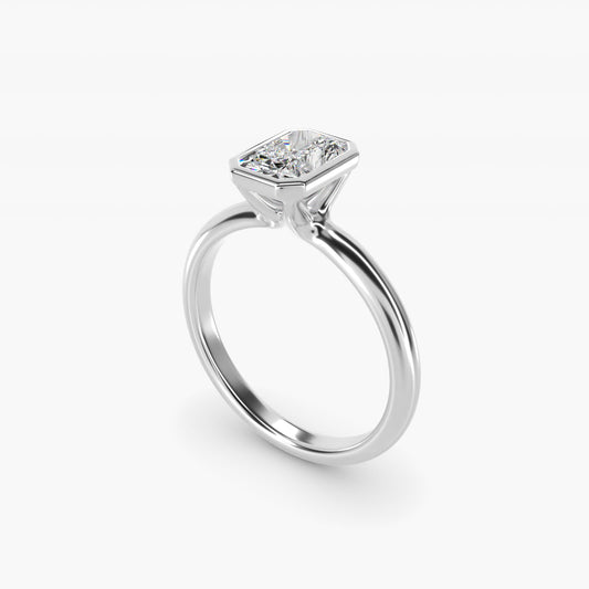 Bezel Solitaire Engagement Ring in 18k White Gold - Radiant Center