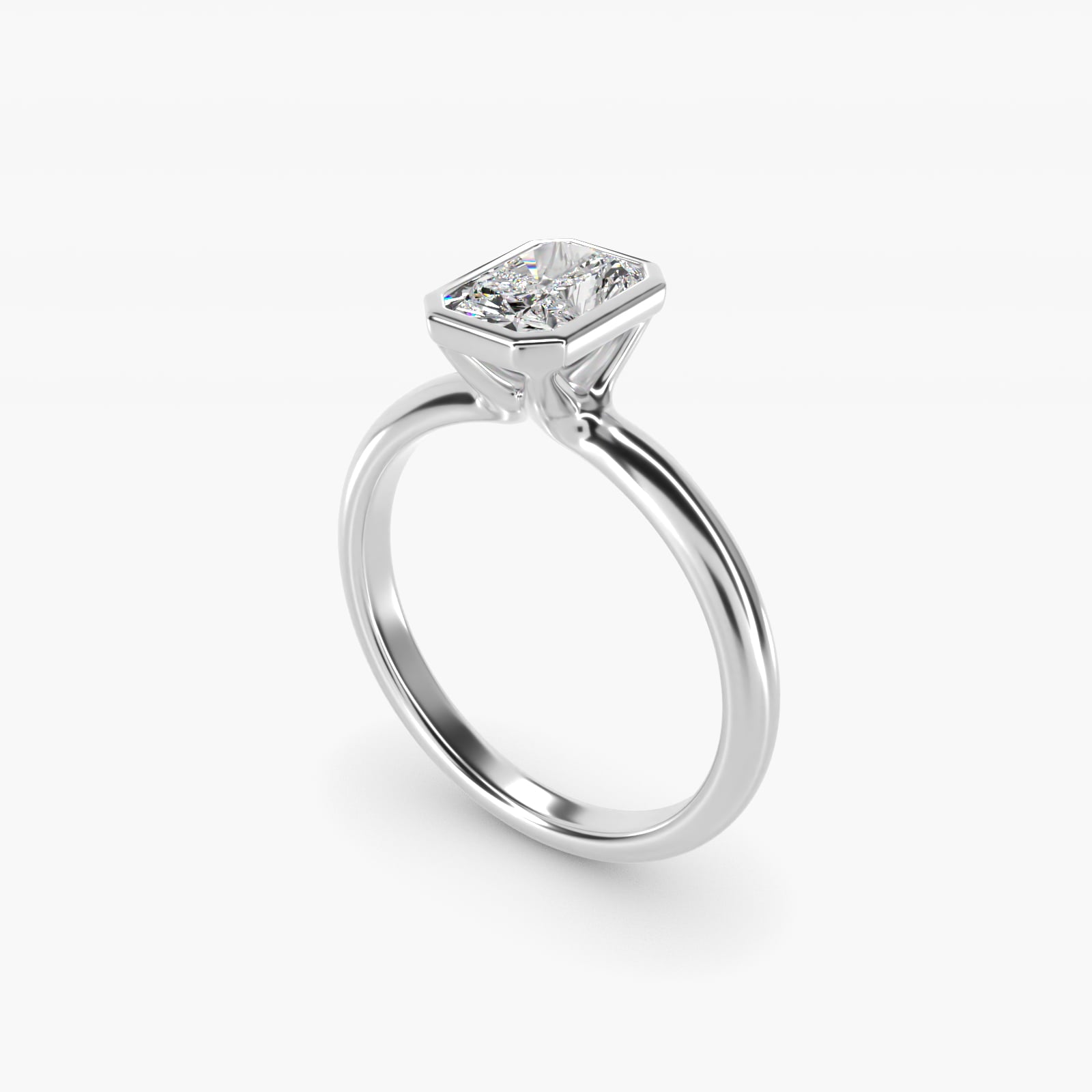 Bezel Solitaire Engagement Ring in 14K White Gold - Radiant Center