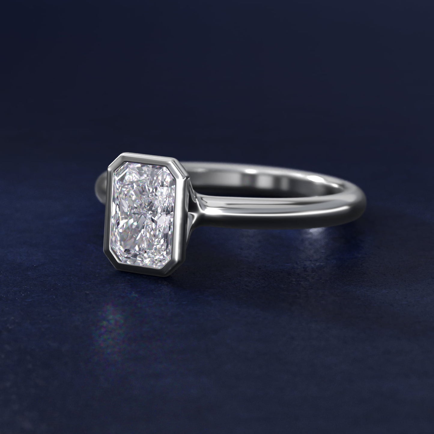 Bezel Solitaire Engagement Ring in 18k White Gold - Radiant Center