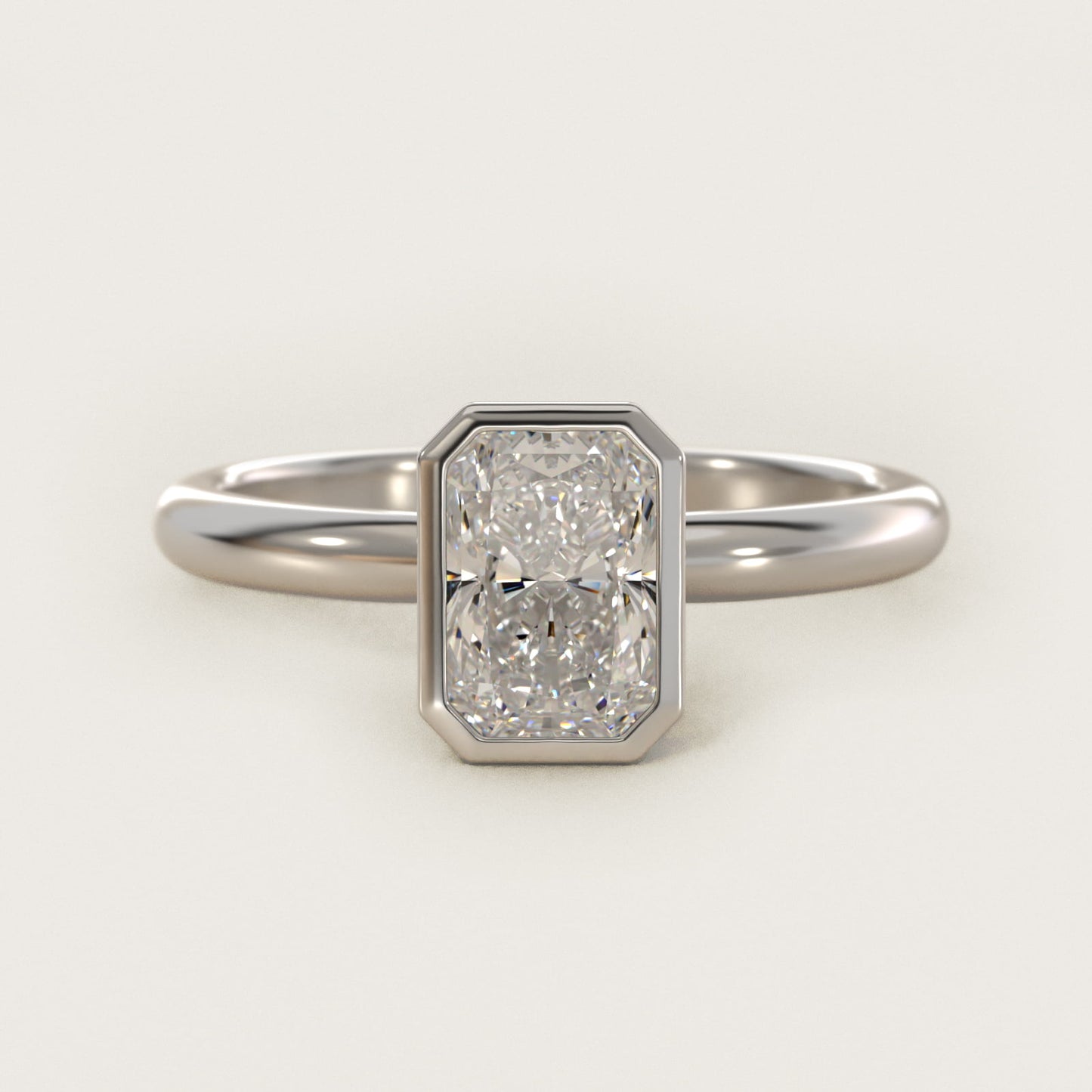 Bezel Solitaire Engagement Ring in 18k White Gold - Radiant Center