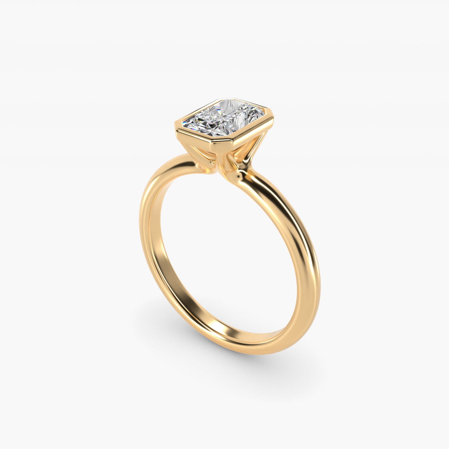 Bezel Solitaire Engagement Ring in 14K Yellow Gold - Radiant Center
