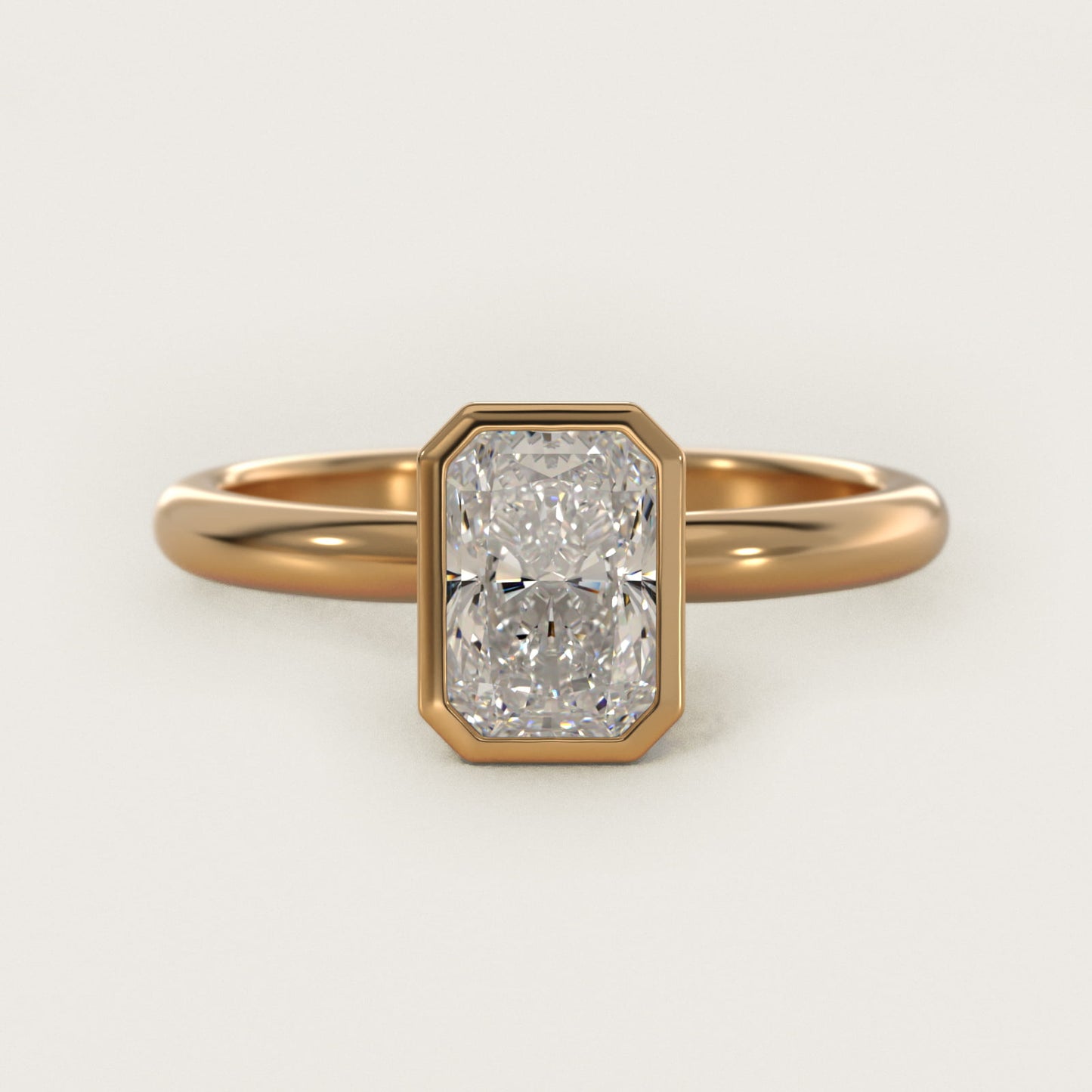 Bezel Solitaire Engagement Ring in 18k Yellow Gold - Radiant Center