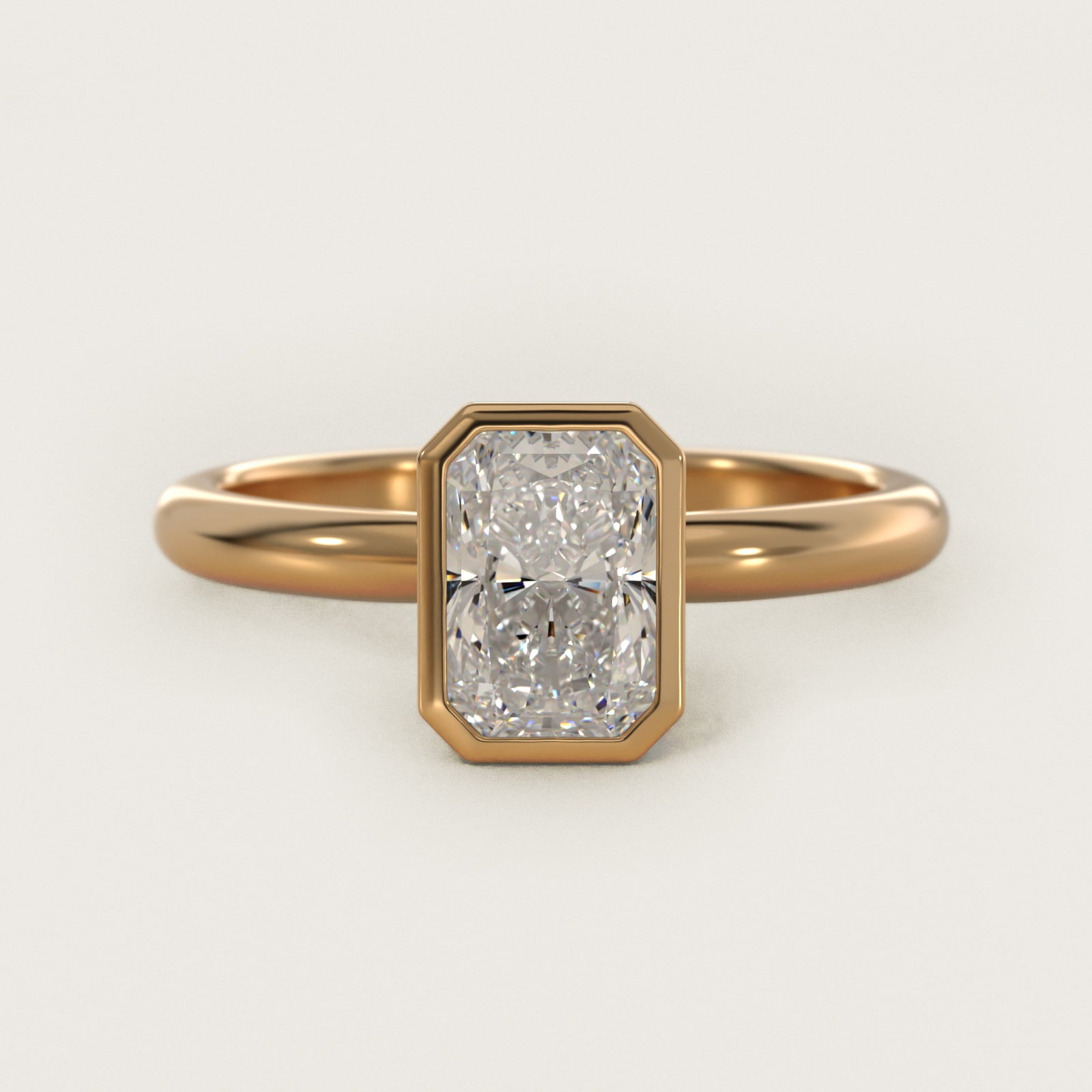 Bezel Solitaire Engagement Ring in 18k Yellow Gold - Radiant Center