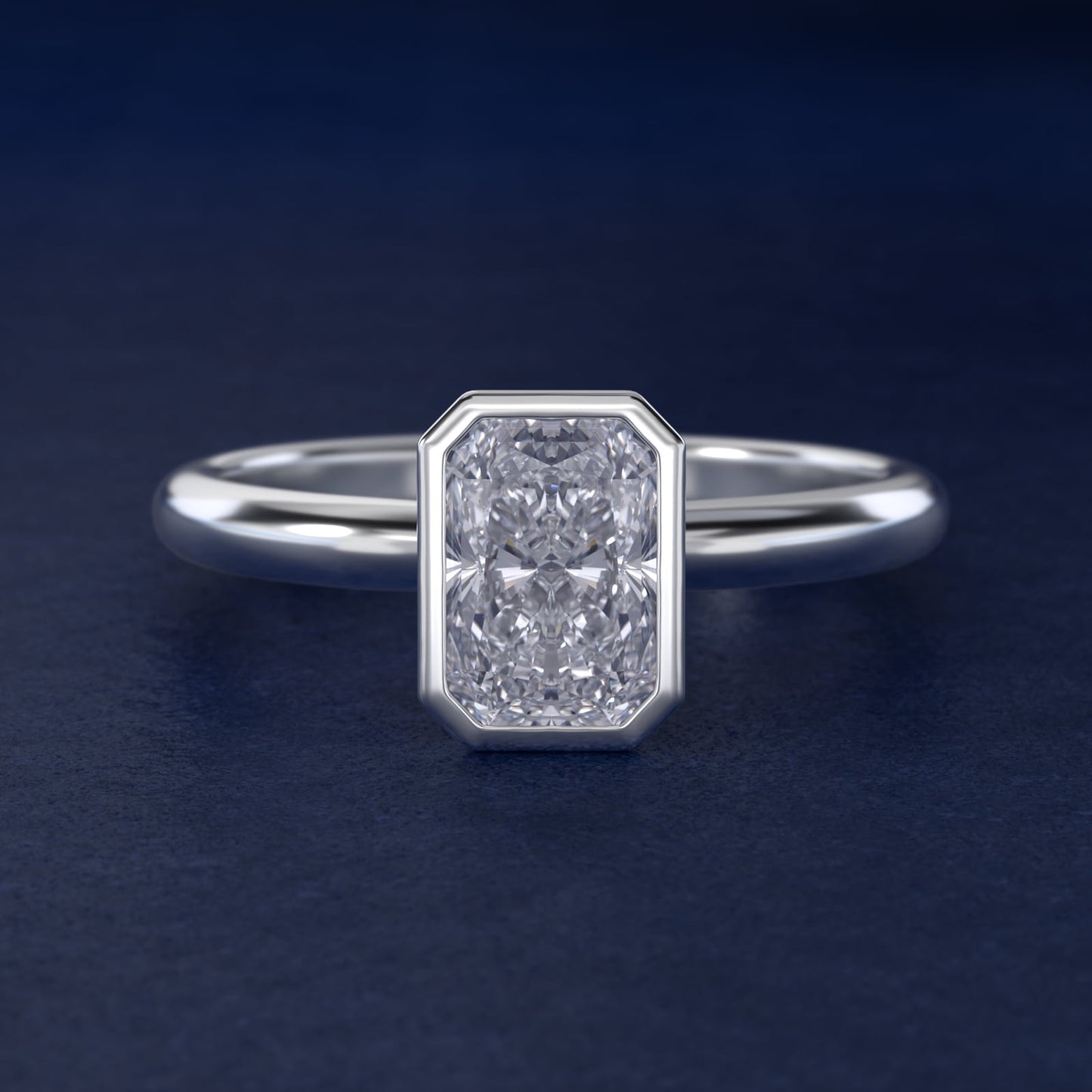 Bezel Solitaire Engagement Ring in Platinum - Radiant Center