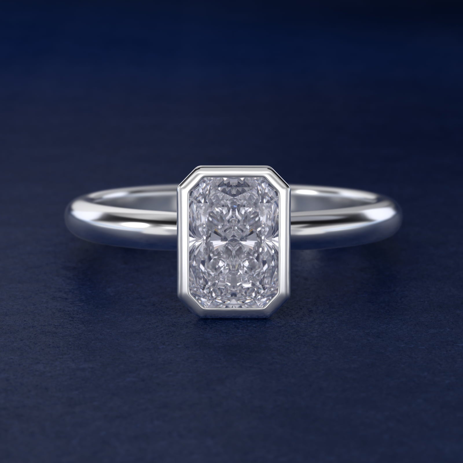 Bezel Solitaire Engagement Ring in Platinum - Radiant Center