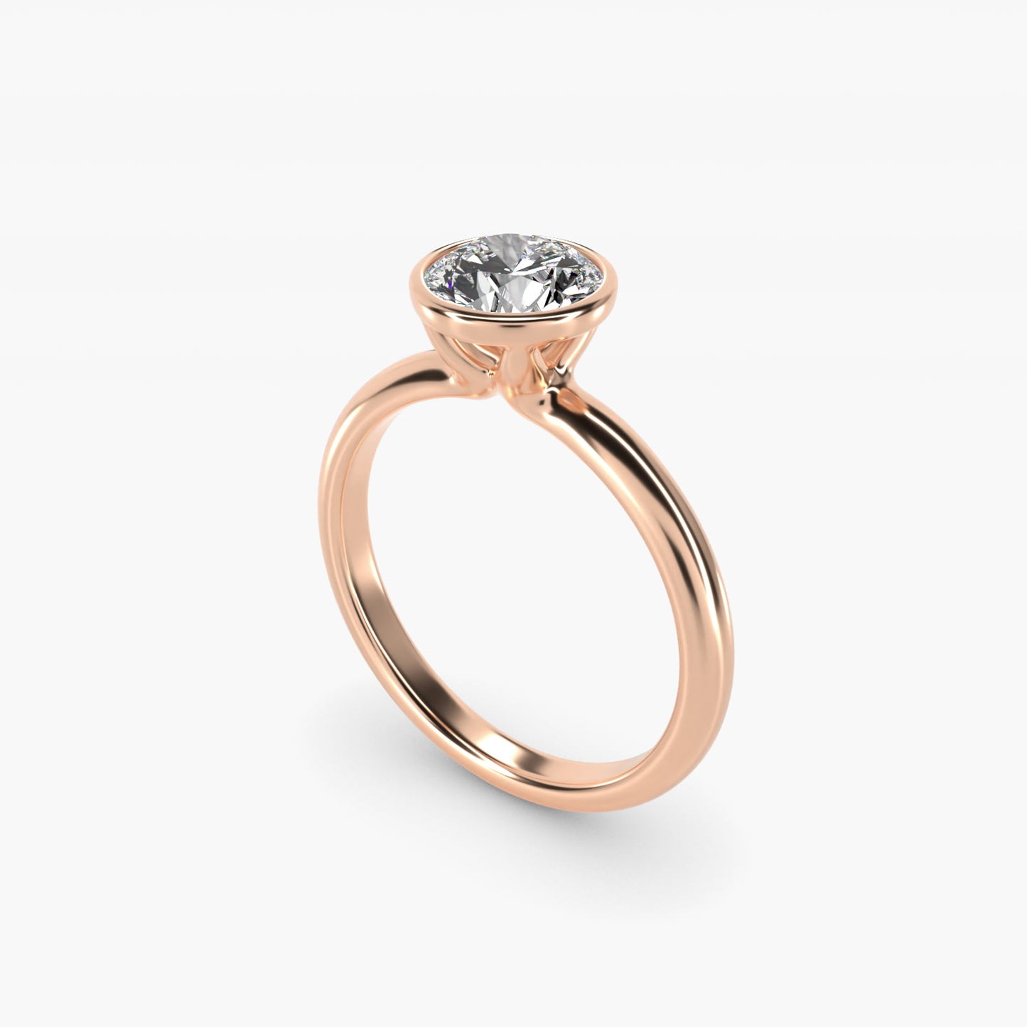 Bezel Solitaire Engagement Ring in 14K Rose Gold - Round Center
