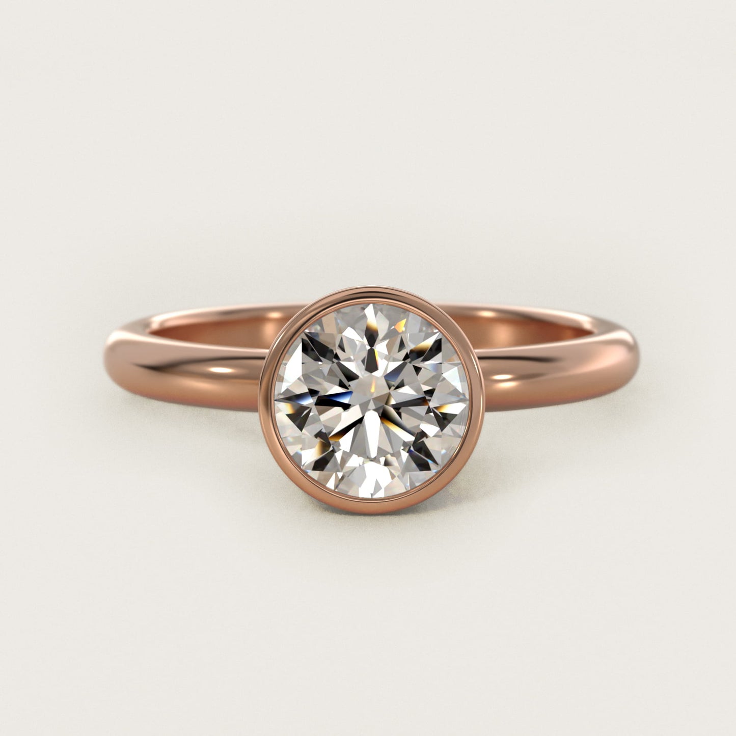 Bezel Solitaire Engagement Ring in 18k Rose Gold - Round Center
