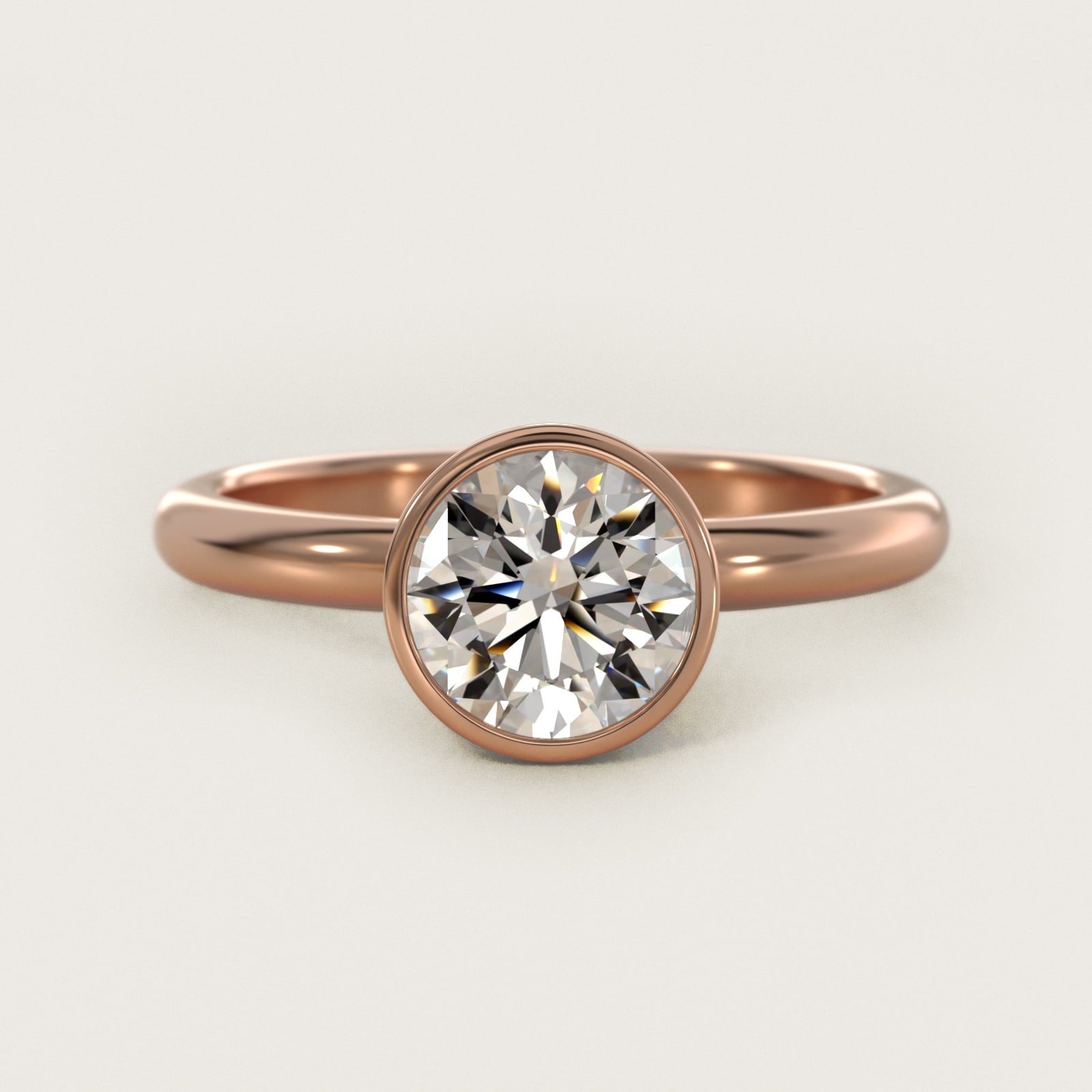 Bezel Solitaire Engagement Ring in 18k Rose Gold - Round Center