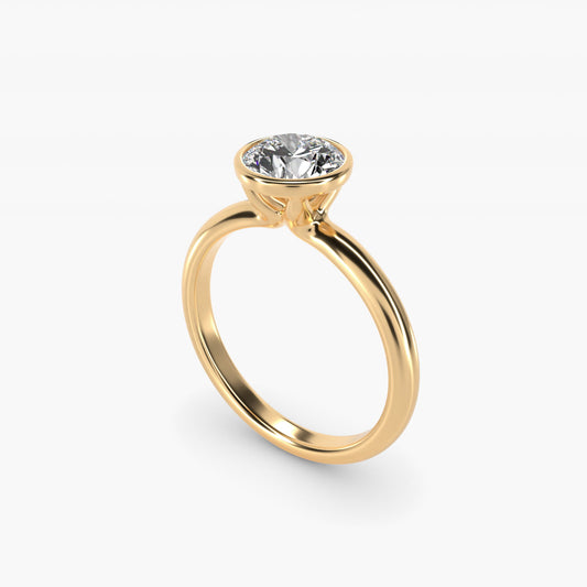 Bezel Solitaire Engagement Ring in 14K Yellow Gold - Round Center