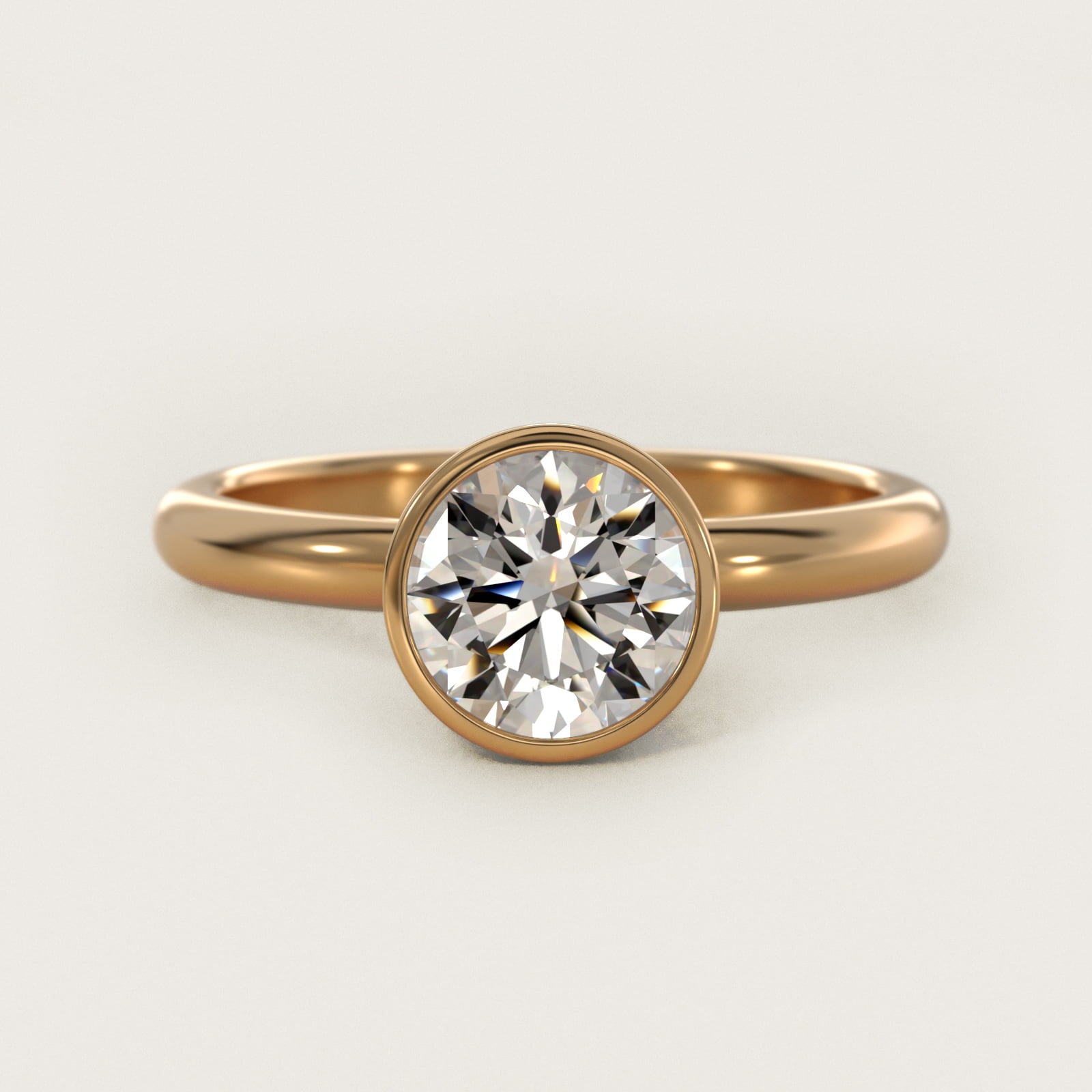 Bezel Solitaire Engagement Ring in 14K Yellow Gold - Round Center
