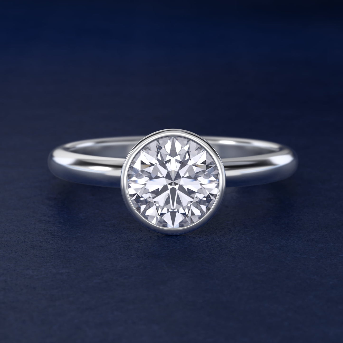 Bezel Solitaire Engagement Ring in Platinum - Round Center