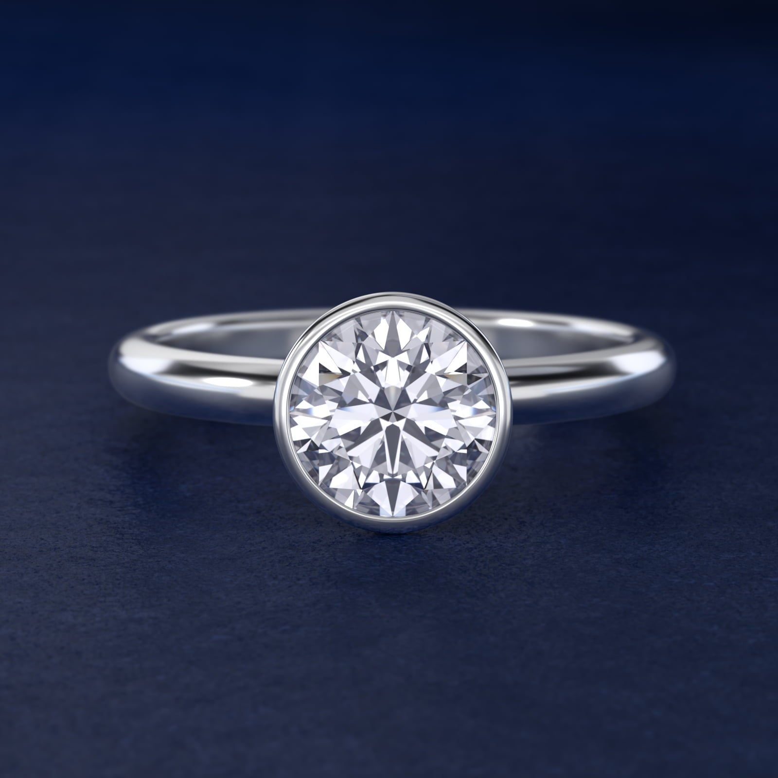 Bezel Solitaire Engagement Ring in Platinum - Round Center