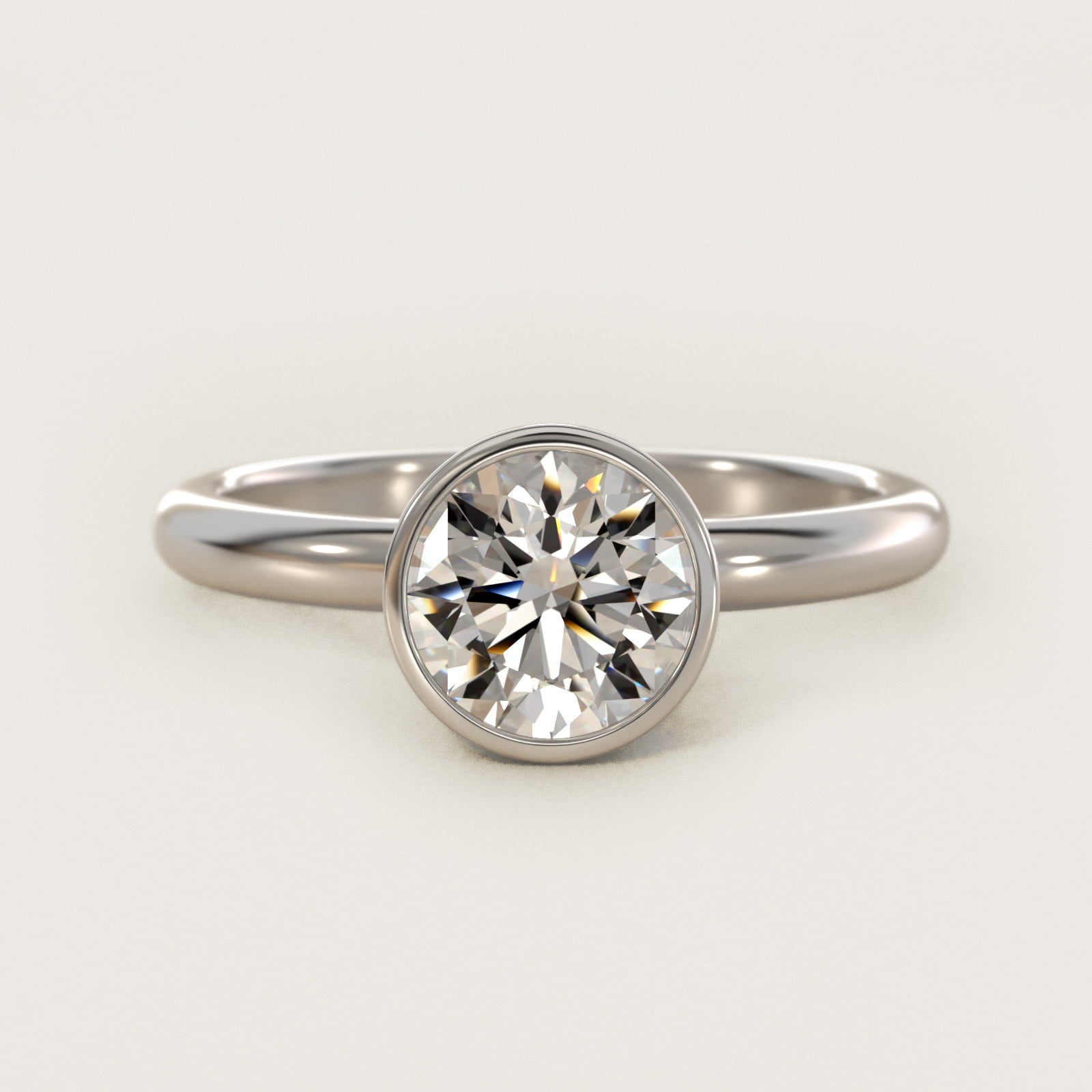 Bezel Solitaire Engagement Ring in Platinum - Round Center