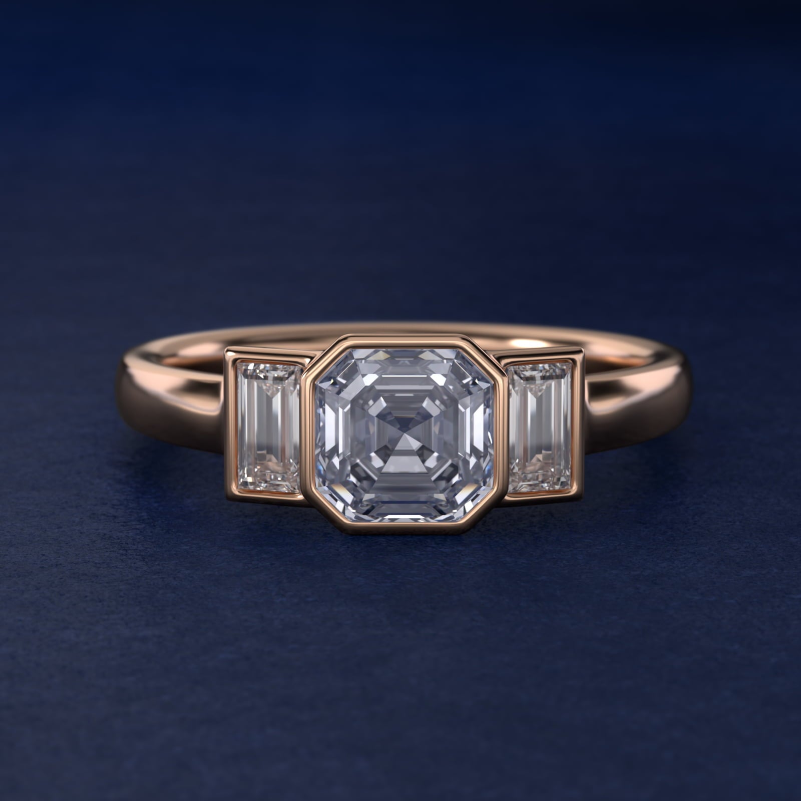 Bezel Straight Baguette Cut Diamond Three Stone Engagement Ring In 18k Rose Gold By James Allen - Asscher Center