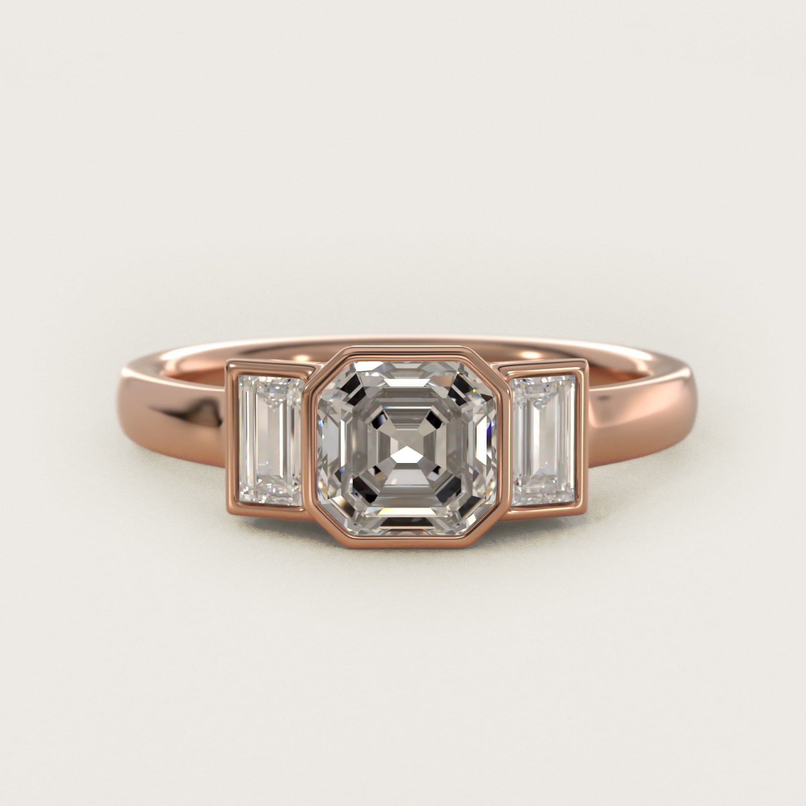Bezel Straight Baguette Cut Diamond Three Stone Engagement Ring In 18k Rose Gold By James Allen - Asscher Center