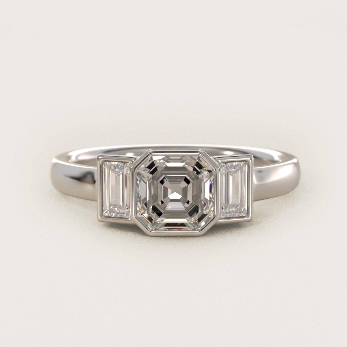 Bezel Straight Baguette Cut Diamond Three Stone Engagement Ring In 14K White Gold By James Allen - Asscher Center