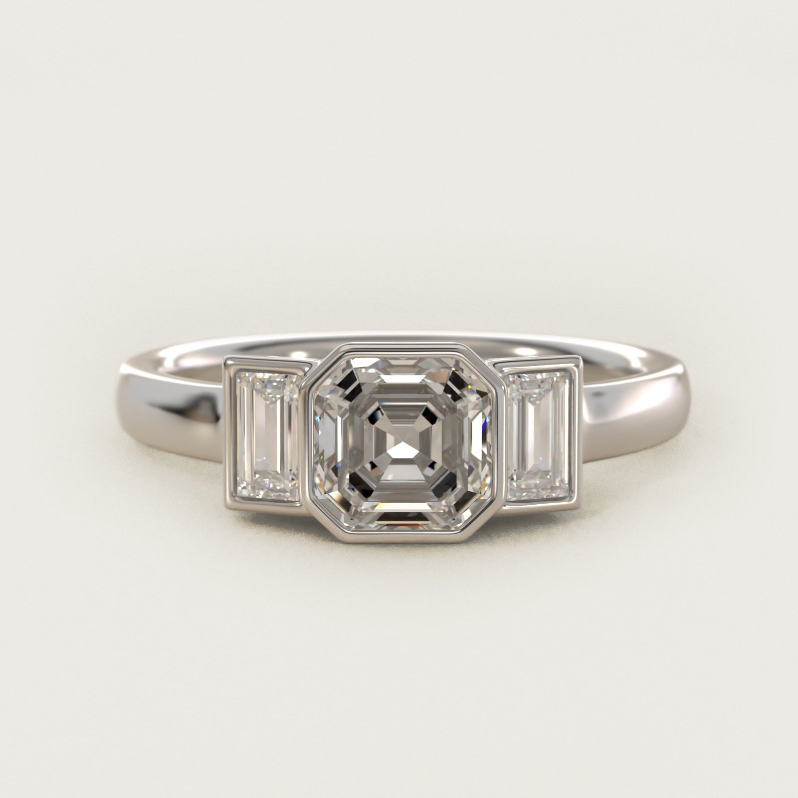 Bezel Straight Baguette Cut Diamond Three Stone Engagement Ring In 14K White Gold By James Allen - Asscher Center