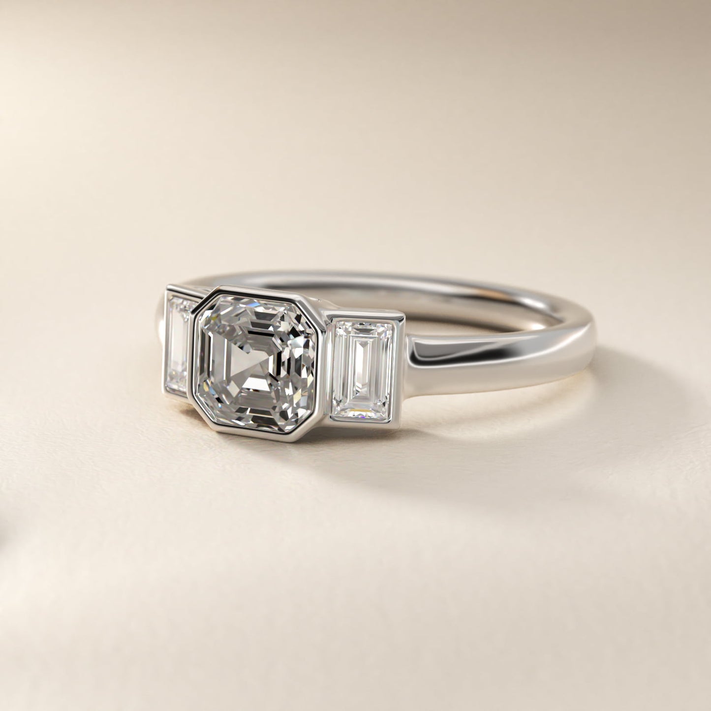 Bezel Straight Baguette Cut Diamond Three Stone Engagement Ring In 18k White Gold By James Allen - Asscher Center