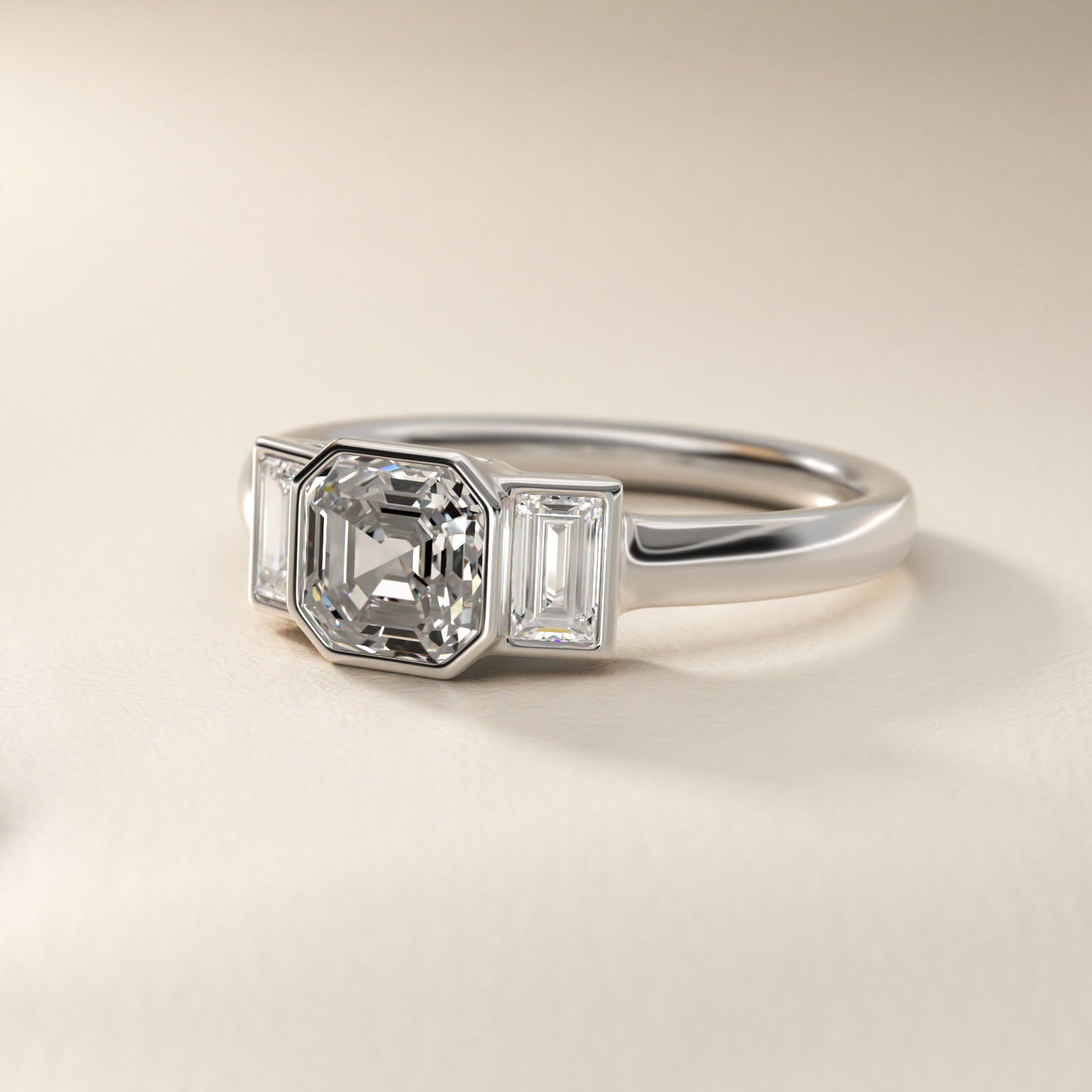 Bezel Straight Baguette Cut Diamond Three Stone Engagement Ring In 18k White Gold By James Allen - Asscher Center