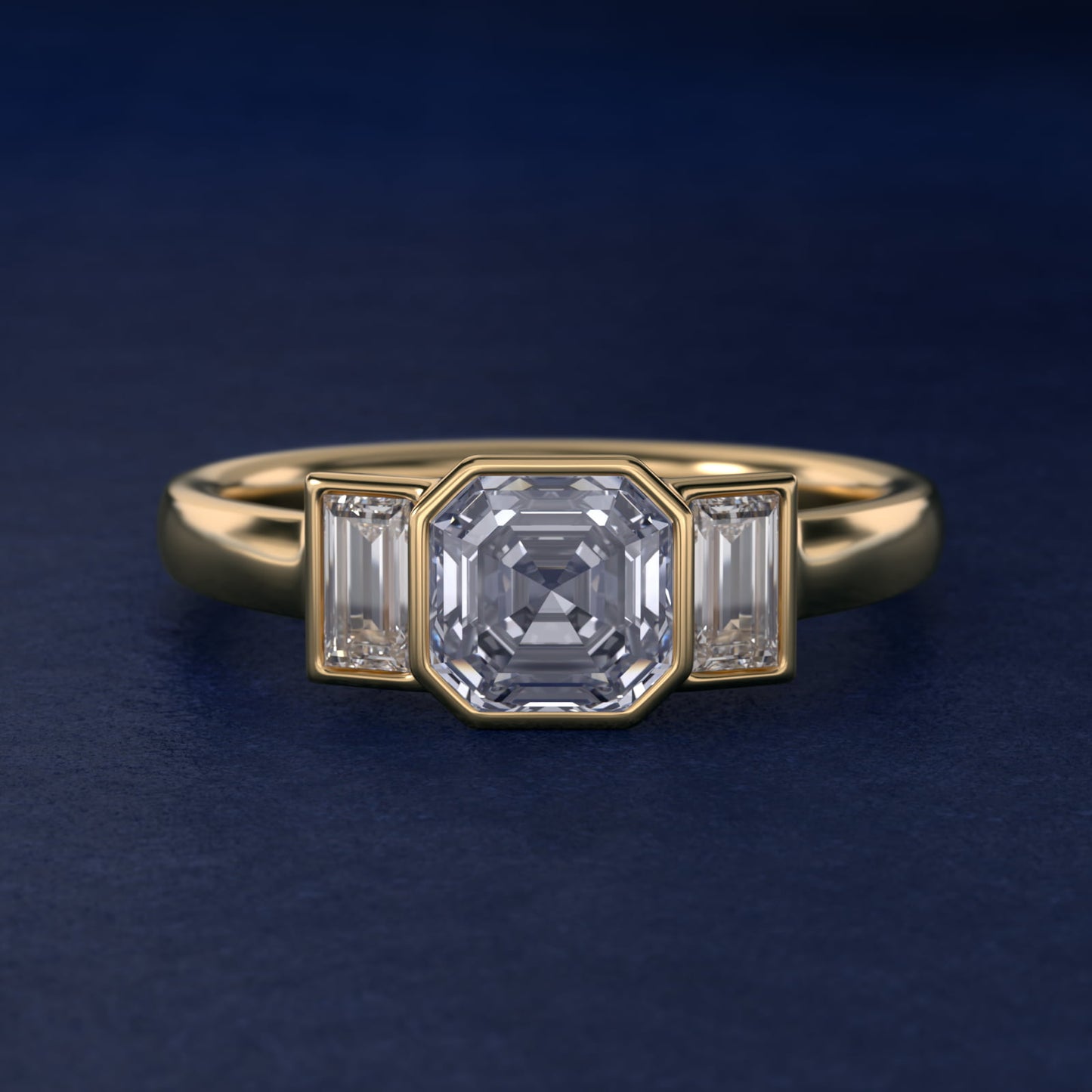 Bezel Straight Baguette Cut Diamond Three Stone Engagement Ring In 18k Yellow Gold By James Allen - Asscher Center