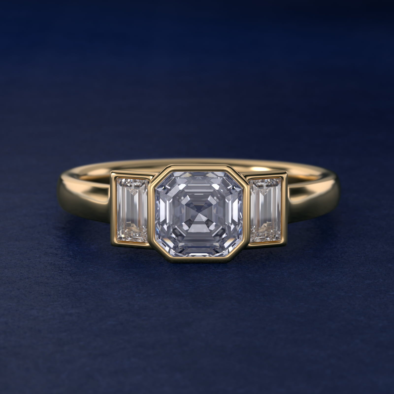 Bezel Straight Baguette Cut Diamond Three Stone Engagement Ring In 18k Yellow Gold By James Allen - Asscher Center