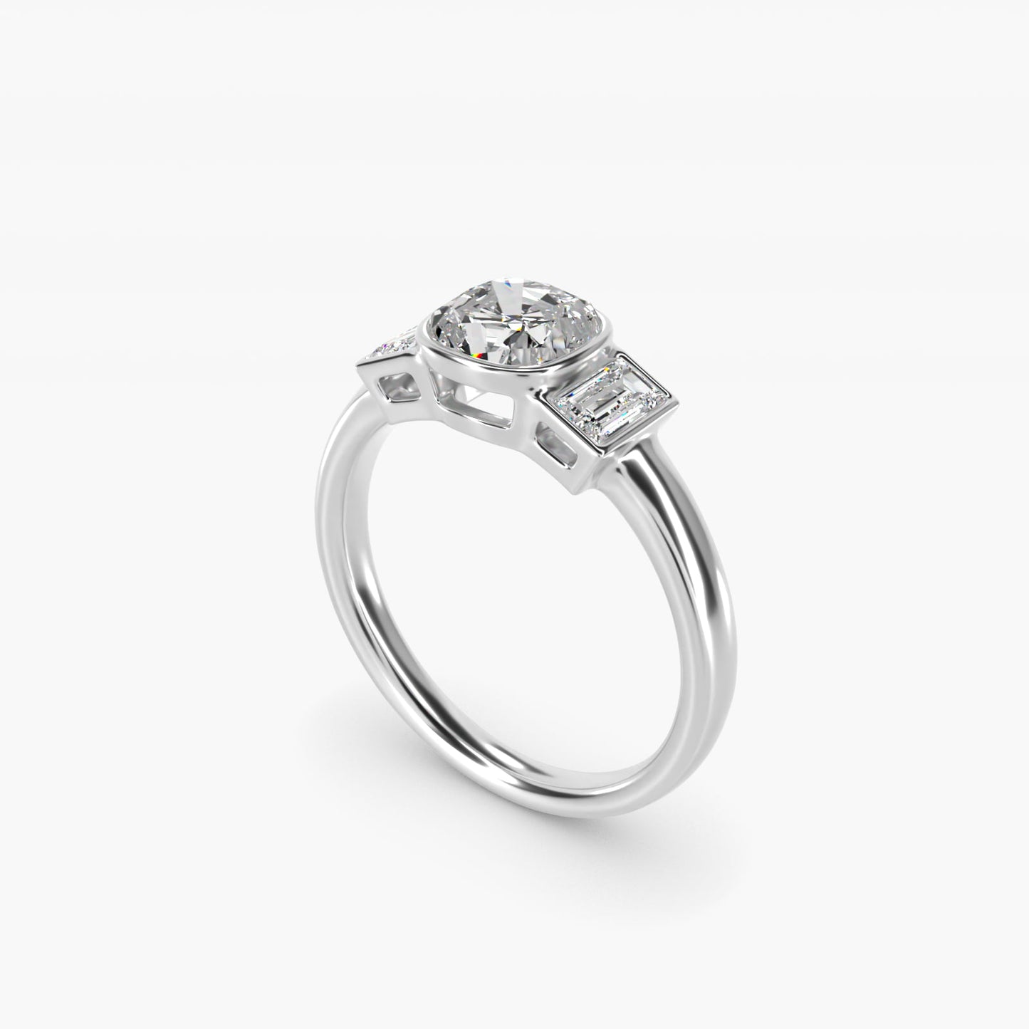 Bezel Straight Baguette Cut Diamond Three Stone Engagement Ring In 18k White Gold By James Allen - Cushion Center