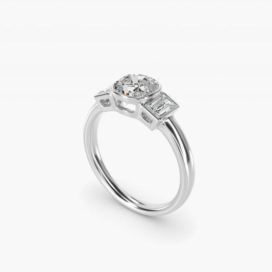 Bezel Straight Baguette Cut Diamond Three Stone Engagement Ring In 18k White Gold By James Allen - Cushion Center