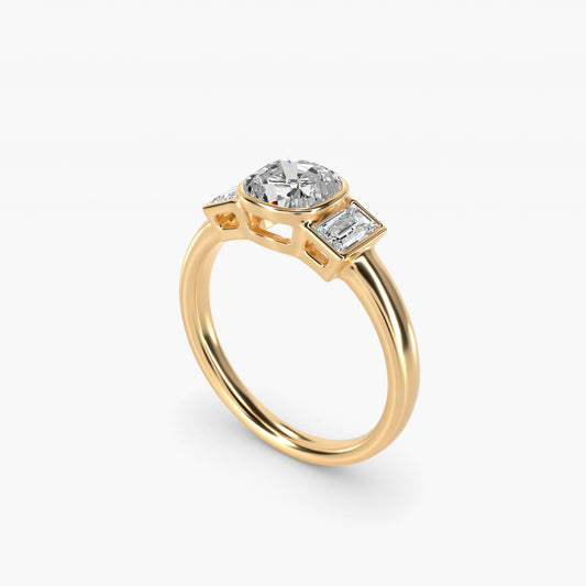 Bezel Straight Baguette Cut Diamond Three Stone Engagement Ring In 18k Yellow Gold By James Allen - Cushion Center