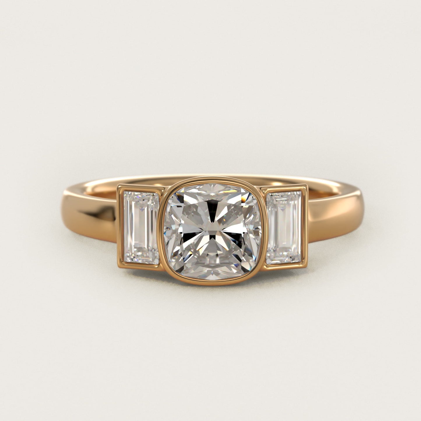Bezel Straight Baguette Cut Diamond Three Stone Engagement Ring In 14K Yellow Gold By James Allen - Cushion Center
