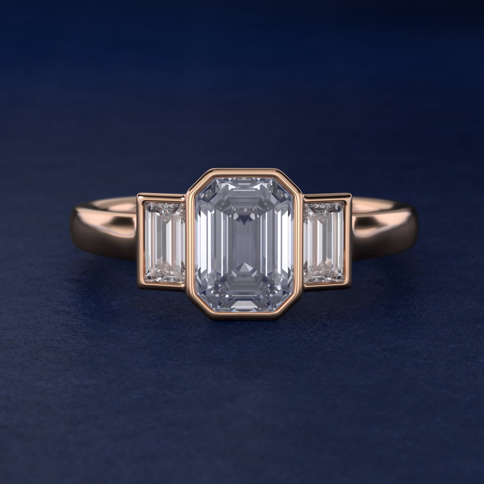 Bezel Straight Baguette Cut Diamond Three Stone Engagement Ring In 18k Rose Gold By James Allen - Emerald Center