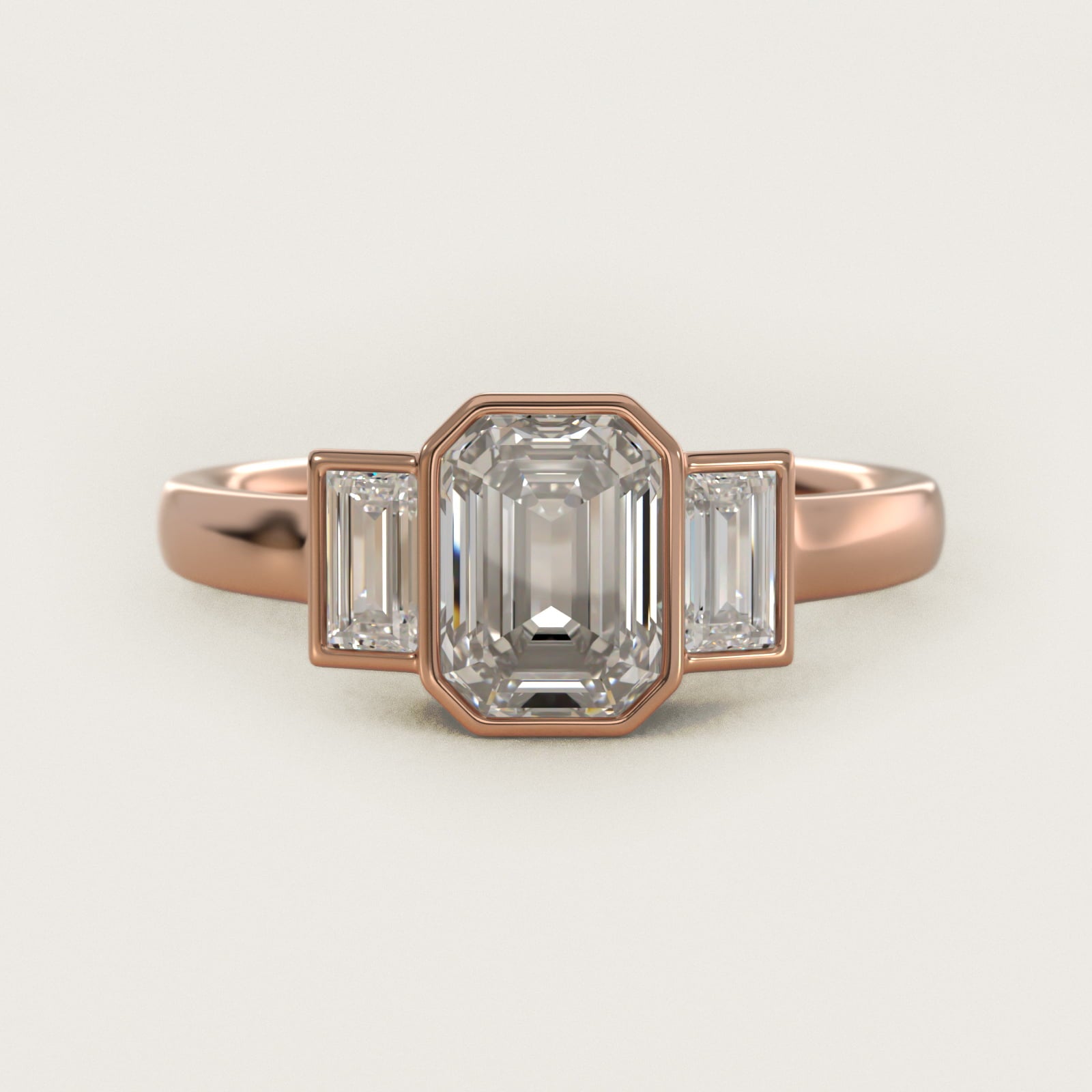 Bezel Straight Baguette Cut Diamond Three Stone Engagement Ring In 14K Rose Gold By James Allen - Emerald Center