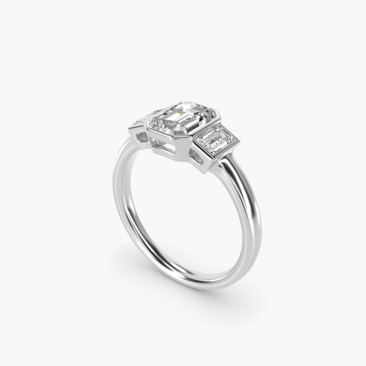 Bezel Straight Baguette Cut Diamond Three Stone Engagement Ring In 14K White Gold By James Allen - Emerald Center