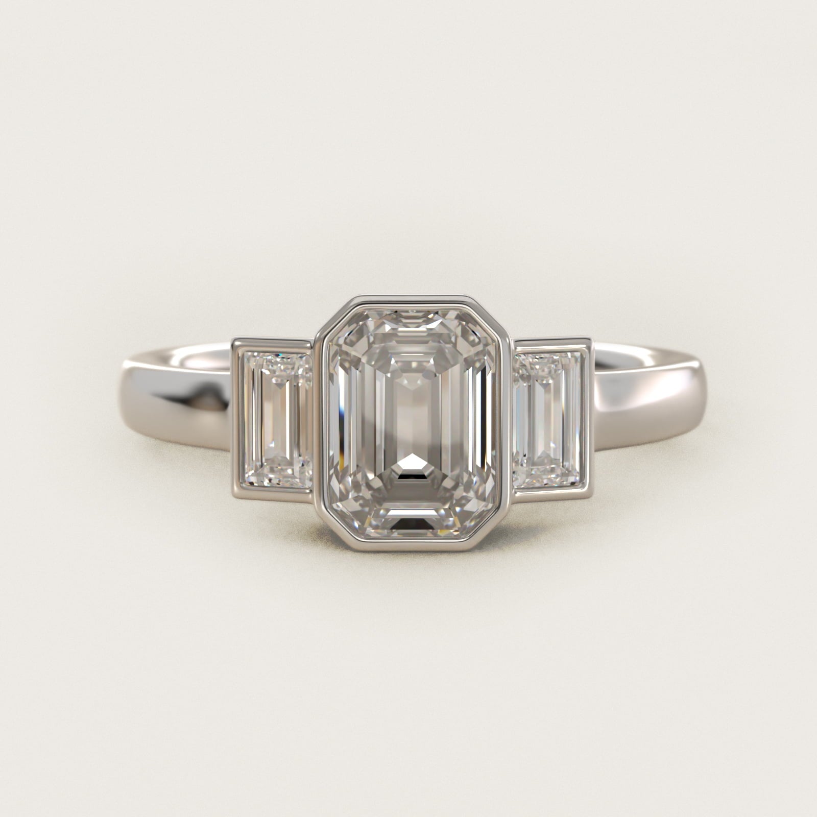 Bezel Straight Baguette Cut Diamond Three Stone Engagement Ring In 18k White Gold By James Allen - Emerald Center