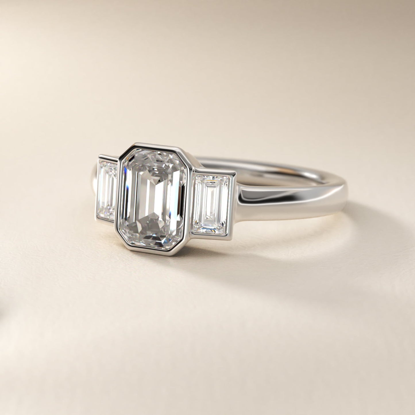 Bezel Straight Baguette Cut Diamond Three Stone Engagement Ring In 18k White Gold By James Allen - Emerald Center