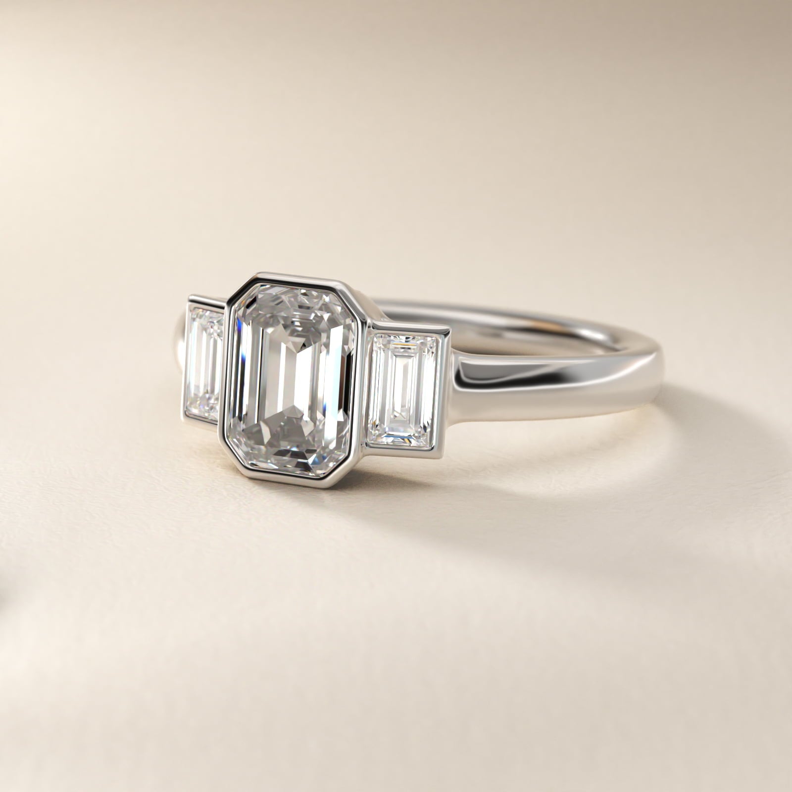 Bezel Straight Baguette Cut Diamond Three Stone Engagement Ring In 18k White Gold By James Allen - Emerald Center