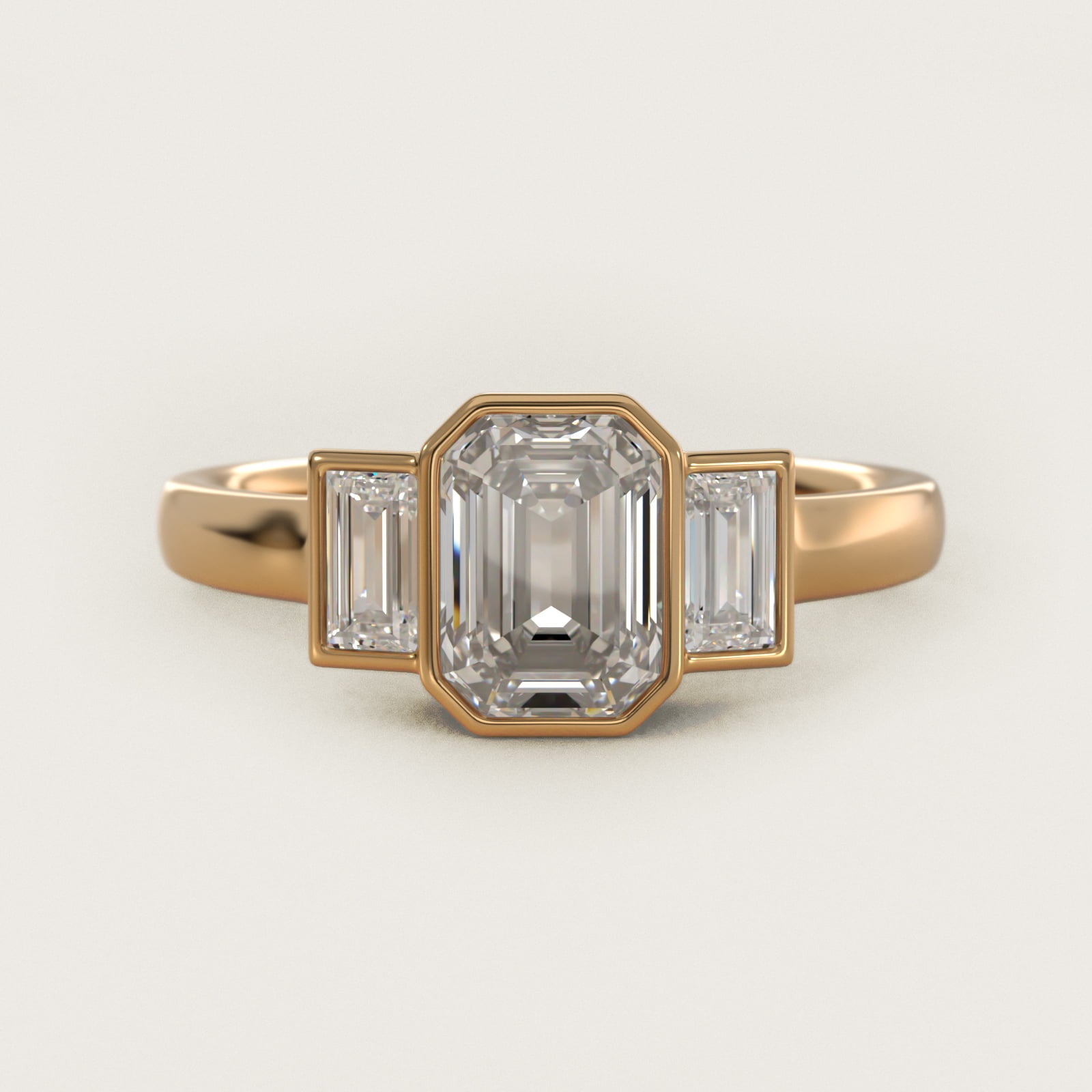 Bezel Straight Baguette Cut Diamond Three Stone Engagement Ring In 14K Yellow Gold By James Allen - Emerald Center