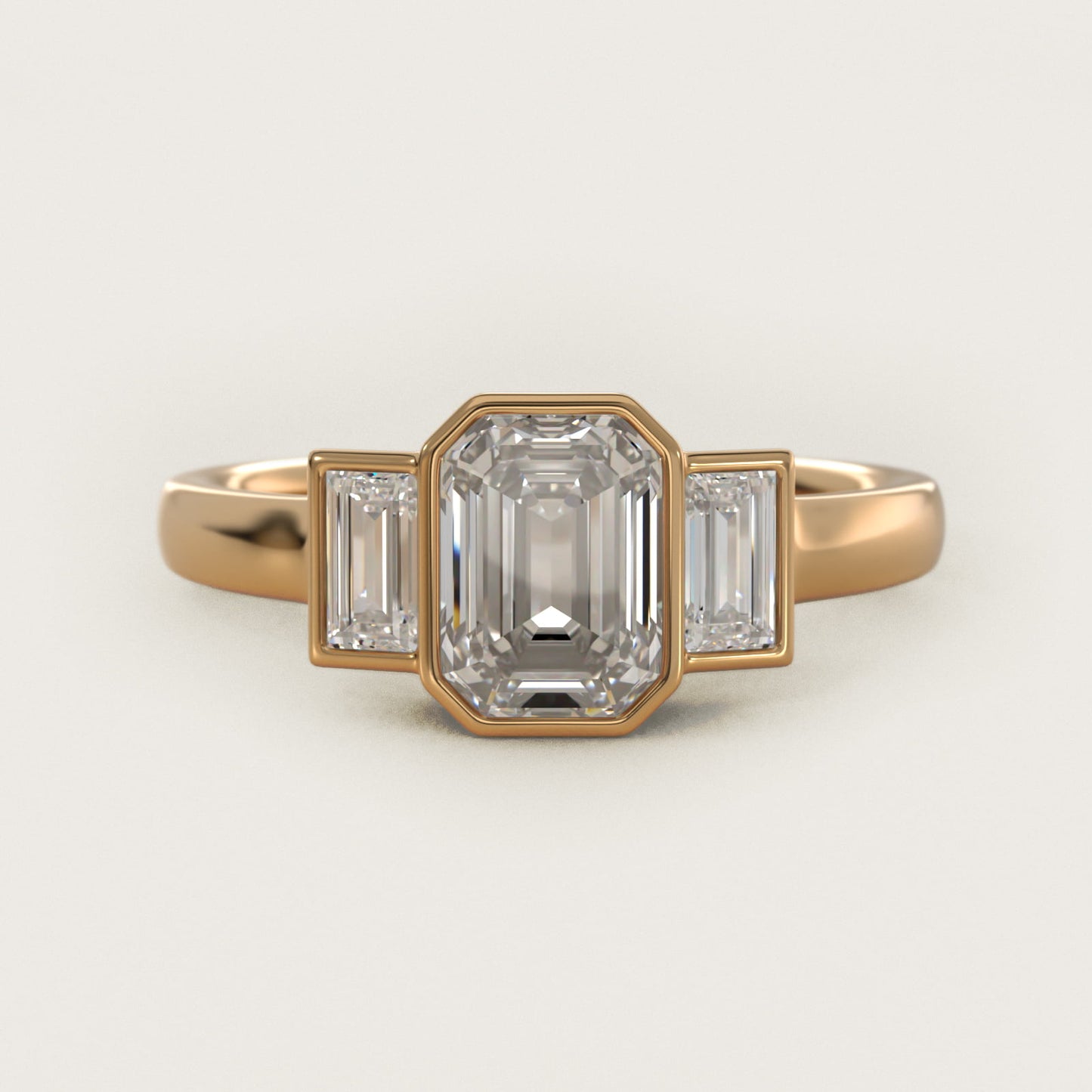 Bezel Straight Baguette Cut Diamond Three Stone Engagement Ring In 18k Yellow Gold By James Allen - Emerald Center