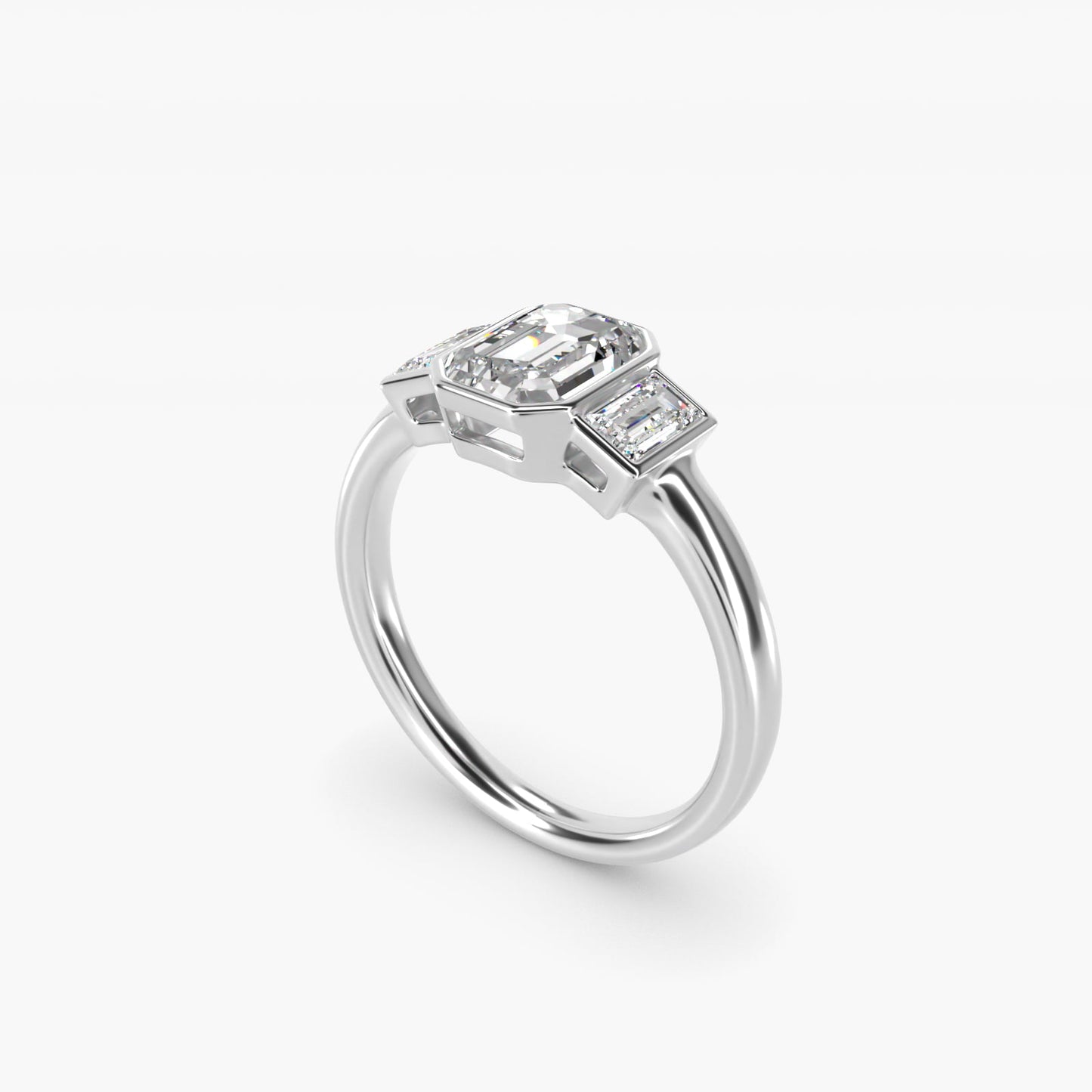 Bezel Straight Baguette Cut Diamond Three Stone Engagement Ring In Platinum By James Allen - Emerald Center