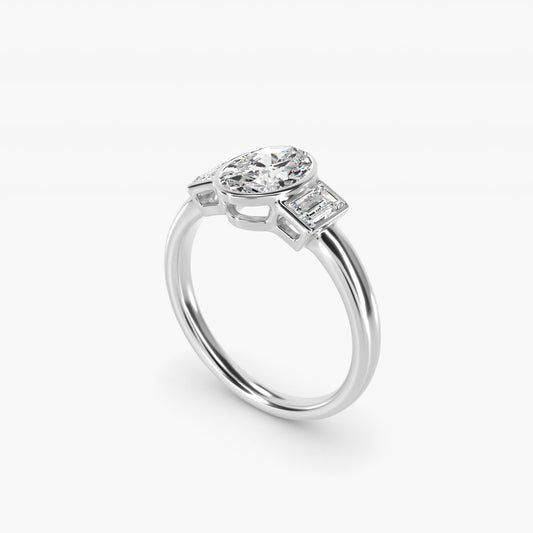 Bezel Straight Baguette Cut Diamond Three Stone Engagement Ring In 14K White Gold By James Allen - Oval Center