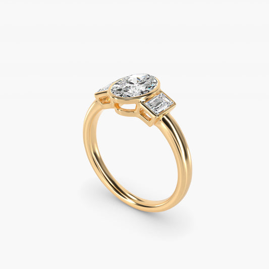 Bezel Straight Baguette Cut Diamond Three Stone Engagement Ring In 14K Yellow Gold By James Allen - Oval Center