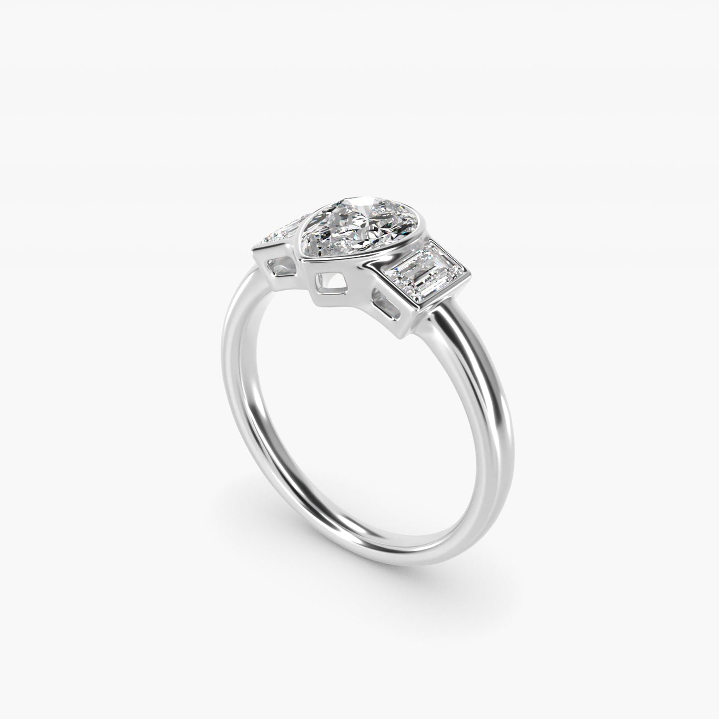Bezel Straight Baguette Cut Diamond Three Stone Engagement Ring In 18k White Gold By James Allen - Pear Center