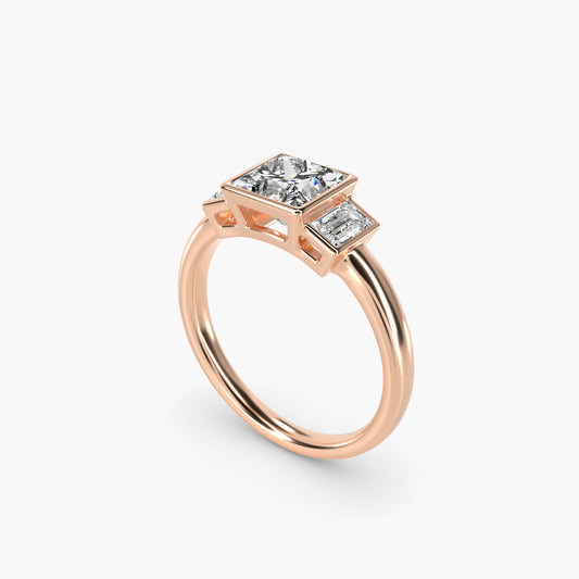 Bezel Straight Baguette Cut Diamond Three Stone Engagement Ring In 18k Rose Gold By James Allen - Princess Center