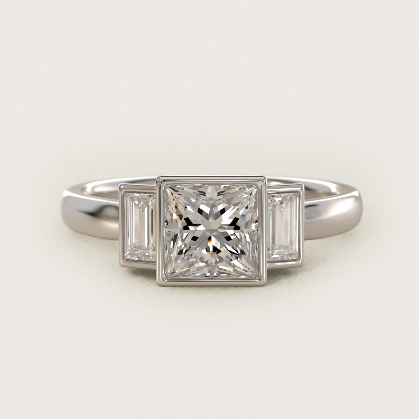 Bezel Straight Baguette Cut Diamond Three Stone Engagement Ring In 14K White Gold By James Allen - Princess Center