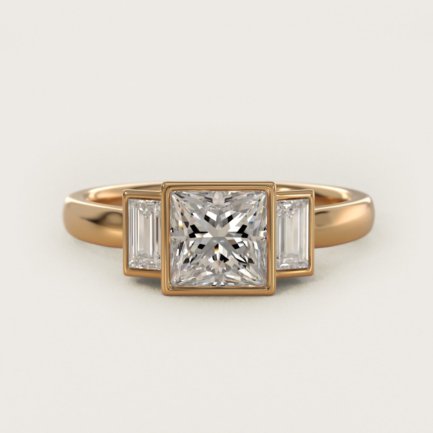 Bezel Straight Baguette Cut Diamond Three Stone Engagement Ring In 14K Yellow Gold By James Allen - Princess Center